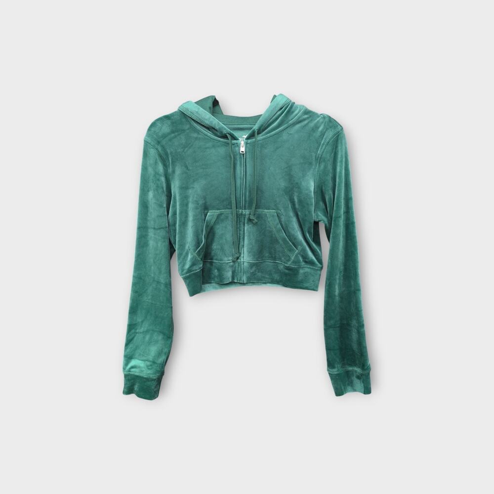 New With Tags Hollister Green Velour Cropped Sweater Hoodie Size Small